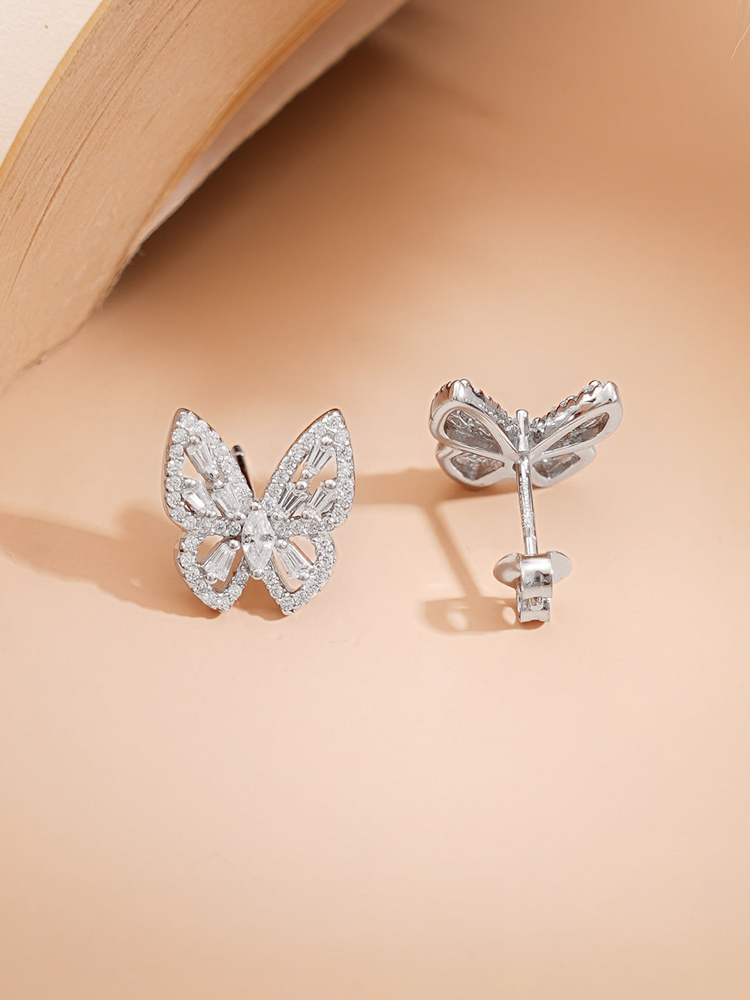 925 Fine Silver Rhodium Plated Cubic Zirconia Butterfly Pendant Necklace Set