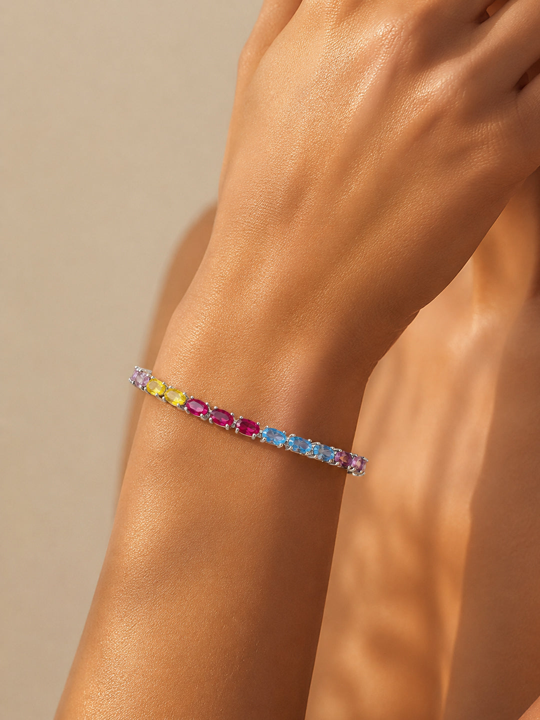 925 Fine Silver Rhodium Plated American Diamond Zirconia Multicolor Bracelet