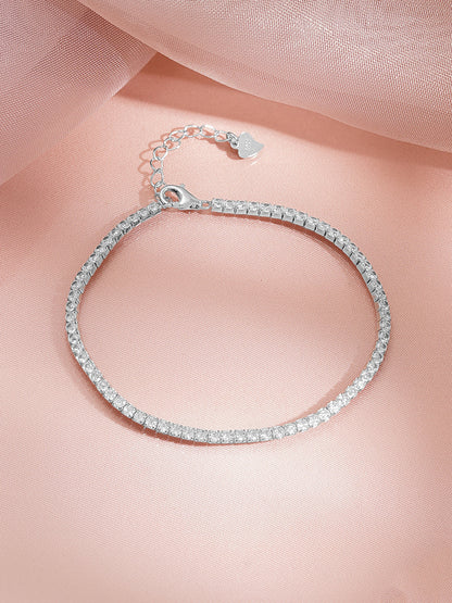 925 Fine Silver Rhodium Plated American Diamond Zirconia Link Bracelet