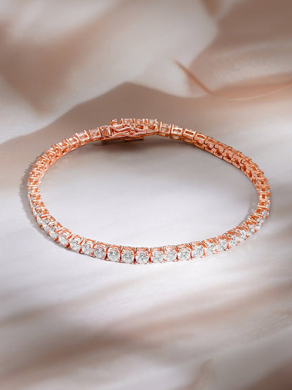 925 Fine Silver Rose Gold American Diamond Zirconia Bracelet