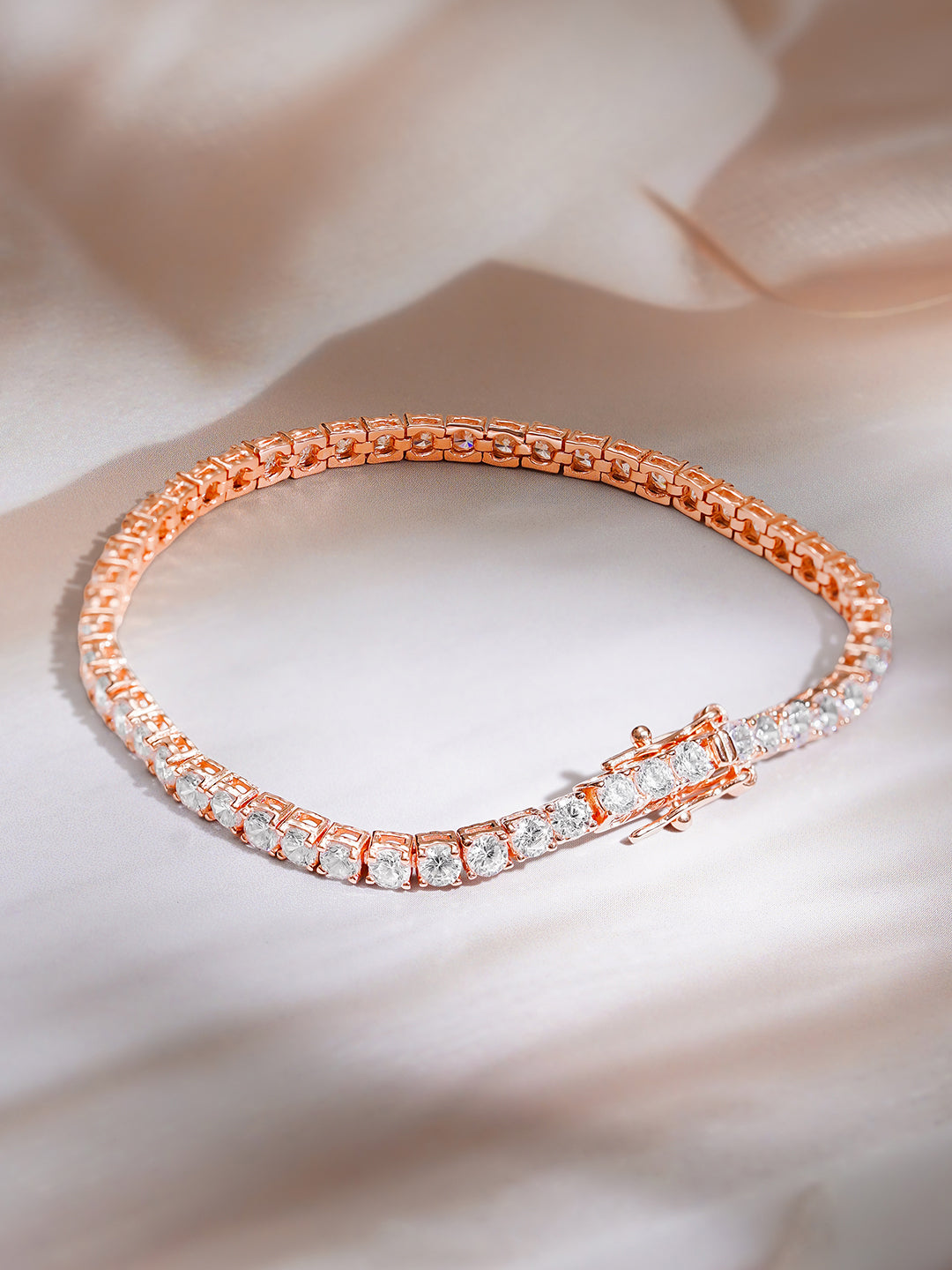 925 Fine Silver Rose Gold American Diamond Zirconia Bracelet
