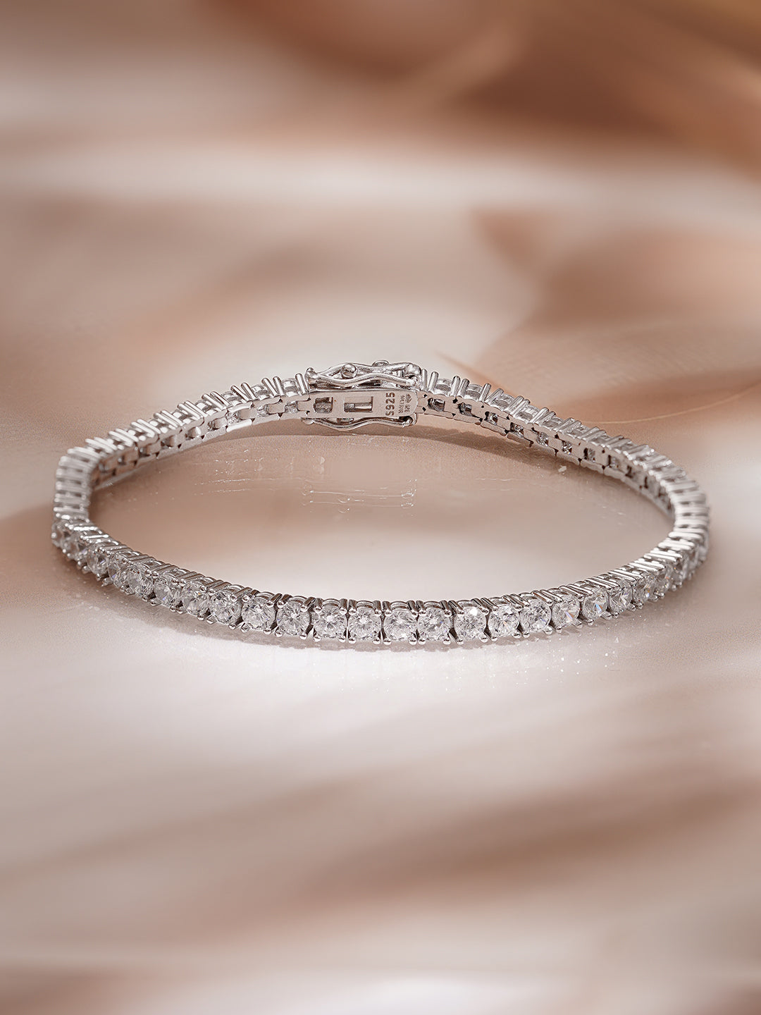 925 Fine Silver Rhodium Plated American Diamond Zirconia Snake Design Bracelet