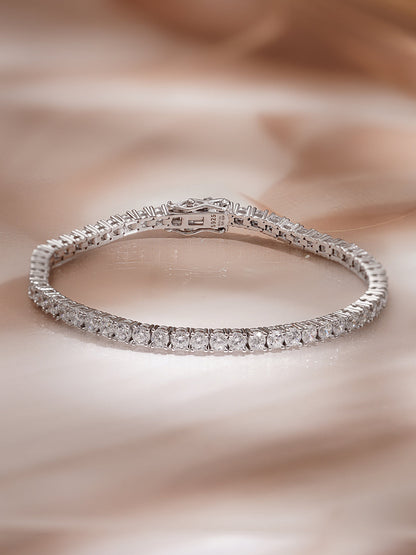 925 Fine Silver Rhodium Plated American Diamond Zirconia Snake Design Bracelet