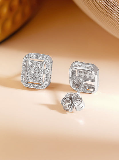 925 Fine Silver Geometric Halo Cubic Zirconia Stud Earrings