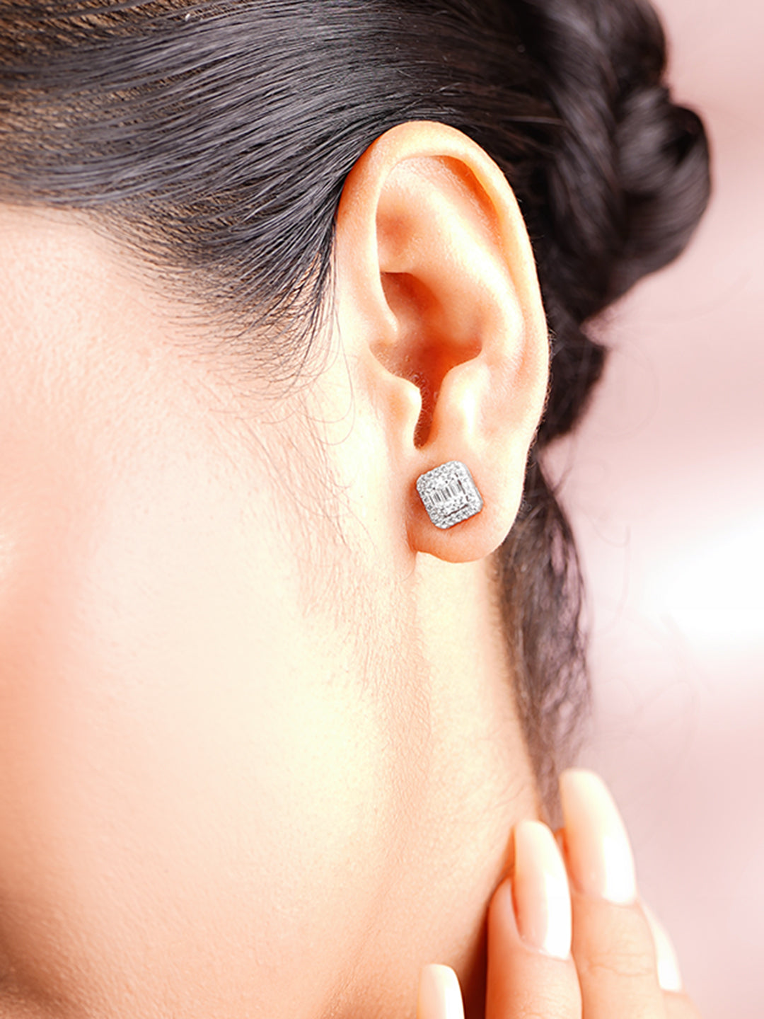 925 Fine Silver White Cubic Zirconia Cushion Halo Stud Earrings