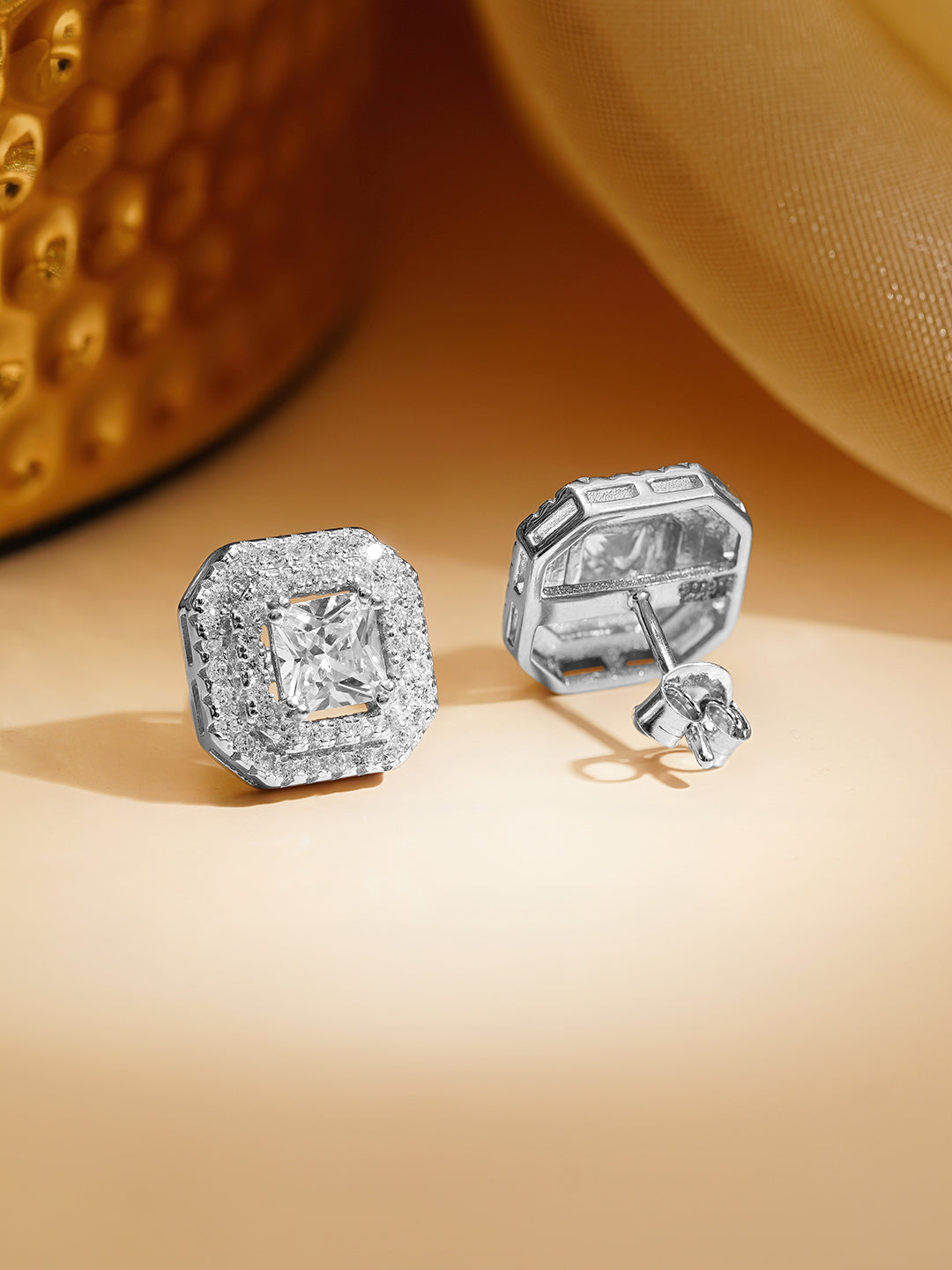 925 Fine Silver Rhodium Plated Cubic Studs Earrings