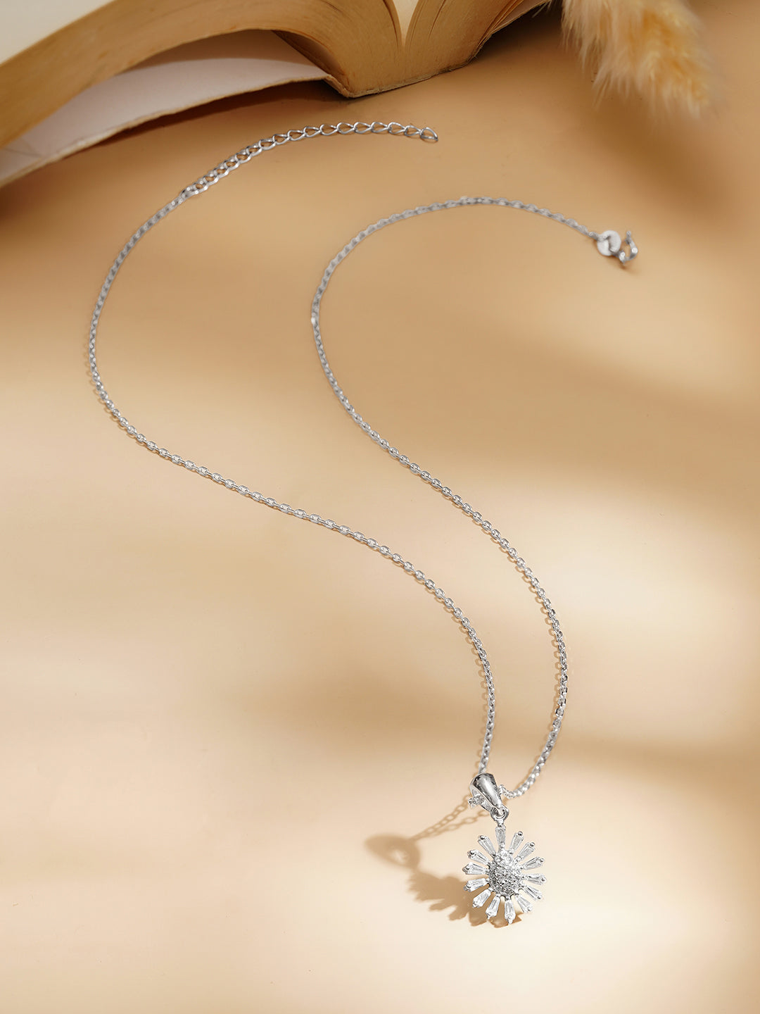 925 Fine Silver Rhodium Plated Floral Pendant Necklace