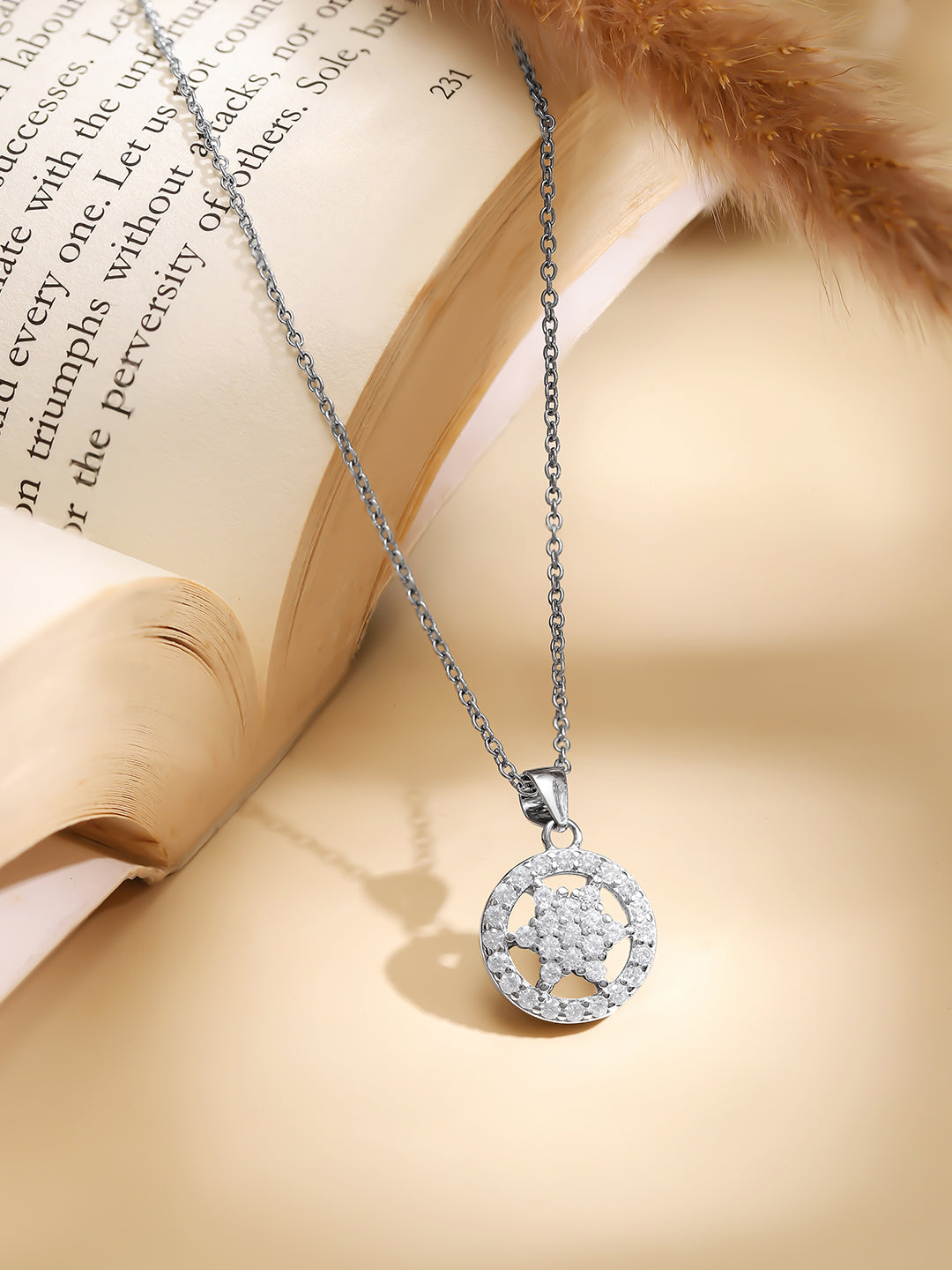925 Fine Silver Rhodium Plated  Round Floral Necklace