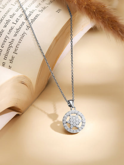 925 Fine Silver Rhodium Plated  Round Floral Necklace