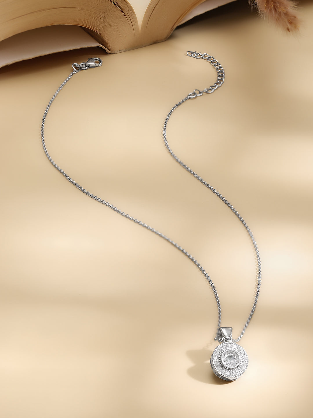 925 Fine Silver Rhodium Plated Coin Chram Pendant Necklace