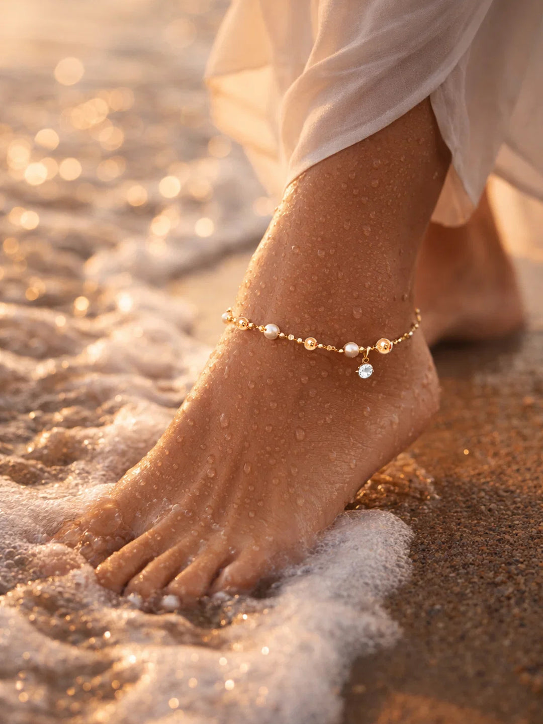 Demi Fine 18K Gold Plated Stainless steel Pearl Beaded Anklet