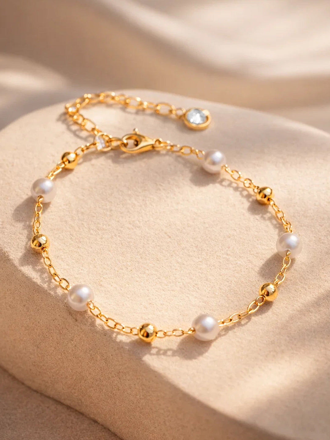 Demi Fine 18K Gold Plated Stainless steel Pearl Beaded Anklet