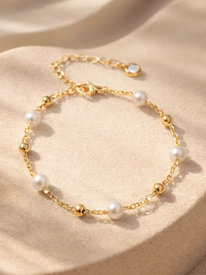 Demi Fine 18K Gold Plated Stainless steel Pearl Beaded Anklet