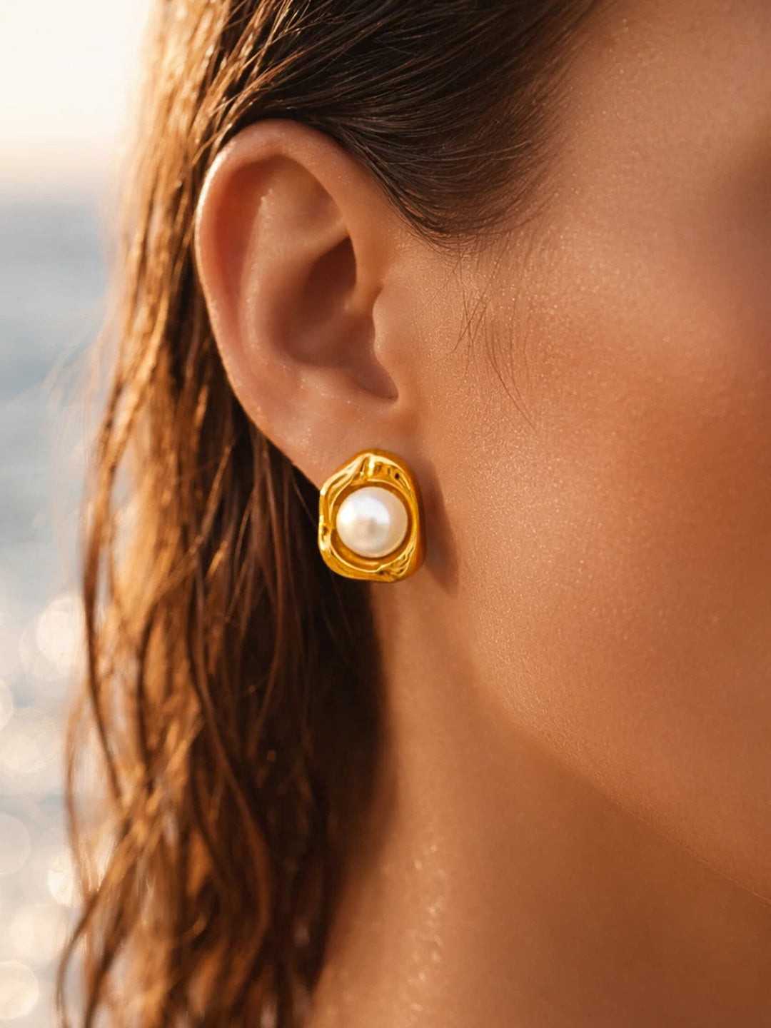 Demi Fine 18K Gold Plated Stainless steel Pearl Centered Stud Earrings