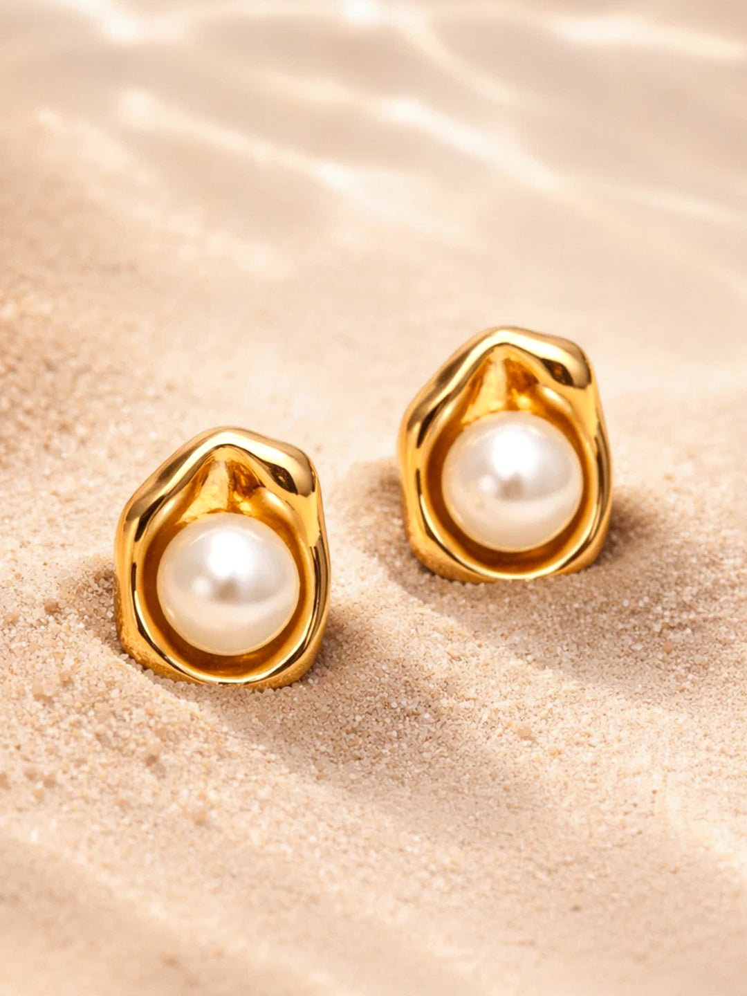 Demi Fine 18K Gold Plated Stainless steel Pearl Centered Stud Earrings