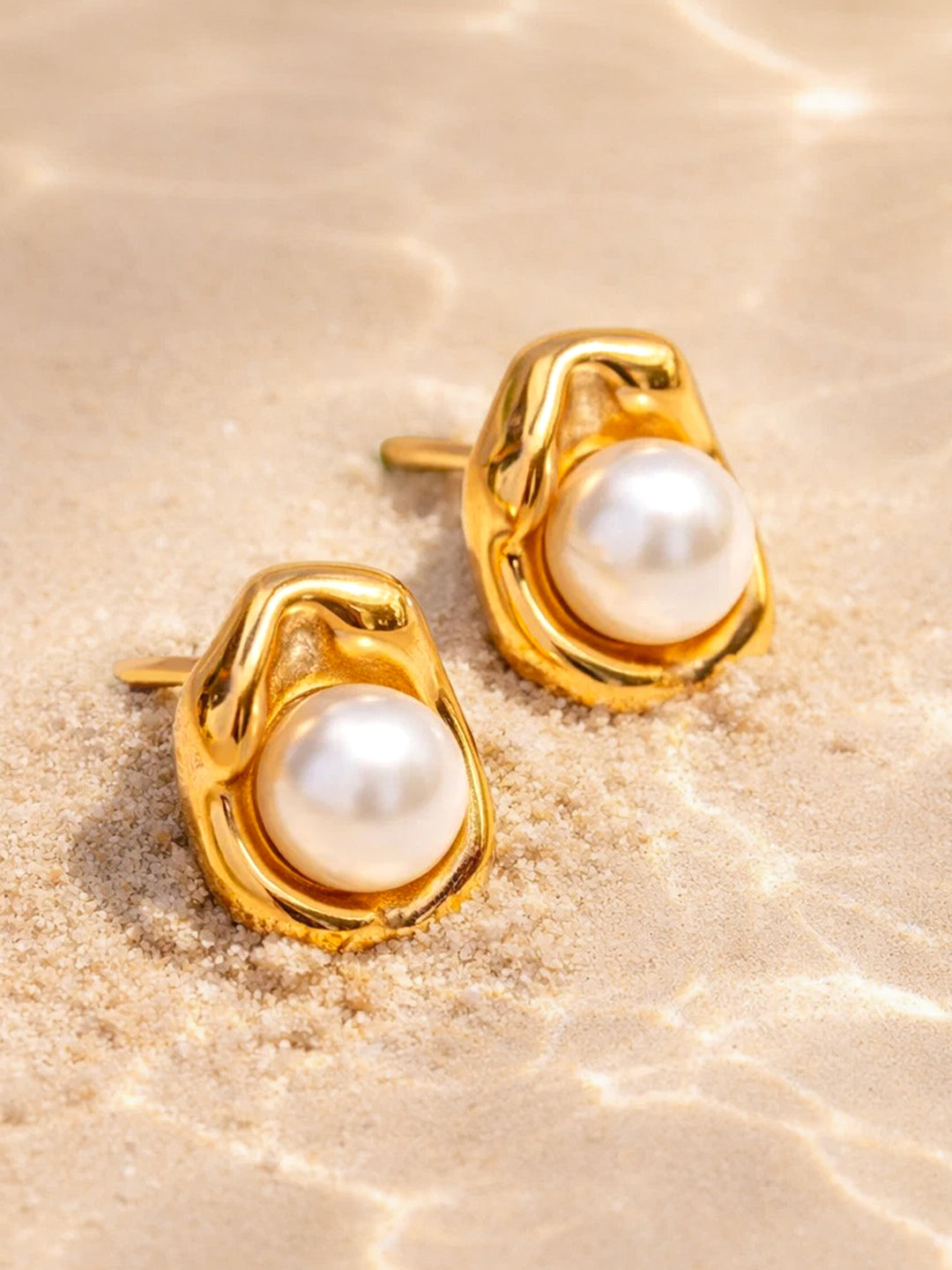 Demi Fine 18K Gold Plated Stainless steel Pearl Centered Stud Earrings