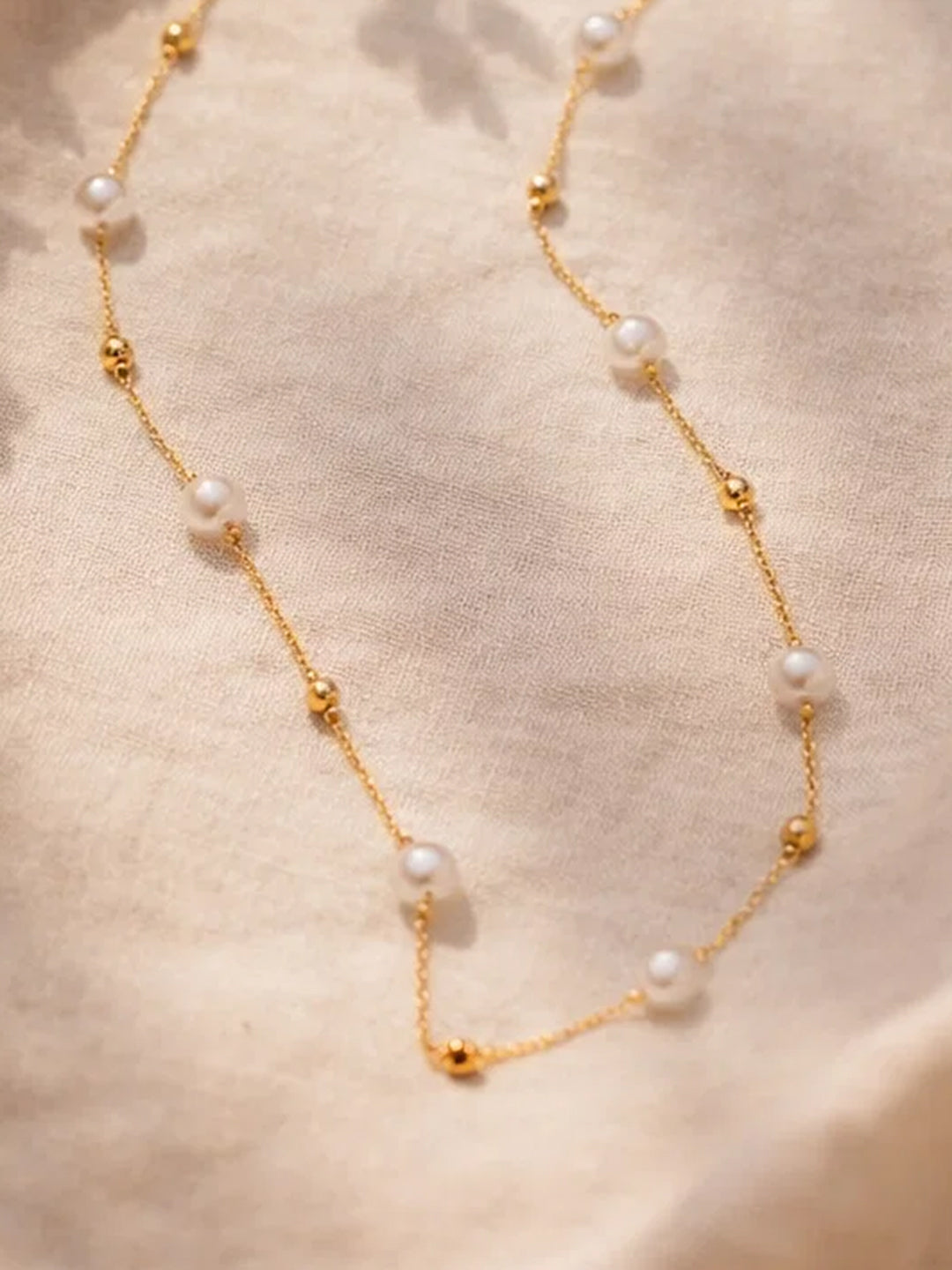 Demi Fine 18K Gold Plated Stainless steel Pearl Beaded Chain Necklace