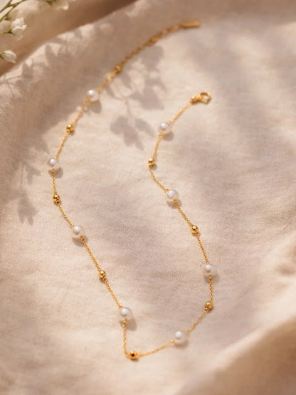 Demi Fine 18K Gold Plated Stainless steel Pearl Beaded Chain Necklace