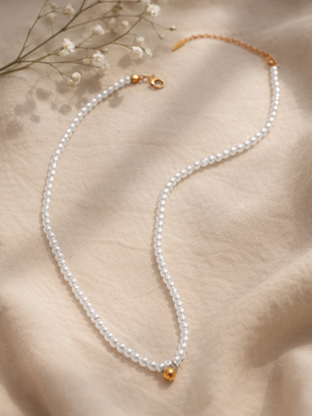 Demi Fine 18K Gold Plated Stainless steel Pearl Beaded Chain Necklace