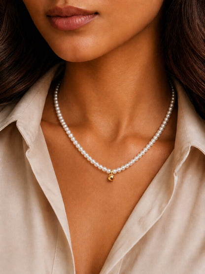 Demi Fine 18K Gold Plated Stainless steel Pearl Beaded Chain Necklace