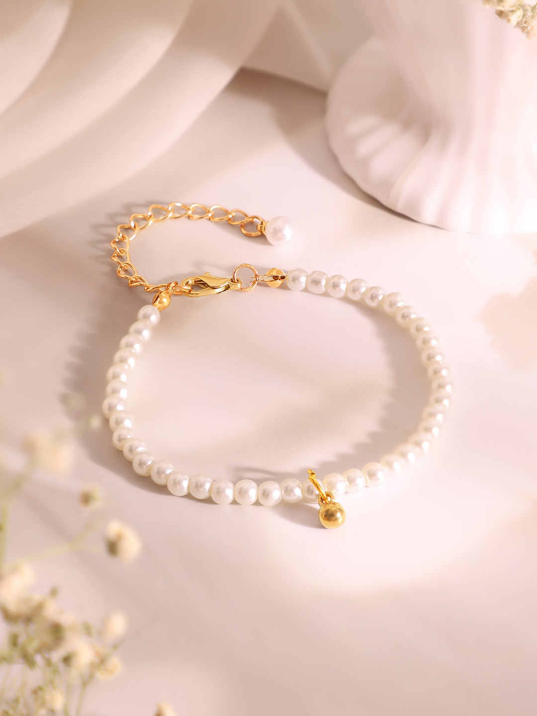 Demi Fine 18K Gold Plated Stainless Steel Pearl Beaded Chain &amp; Bracelet Set
