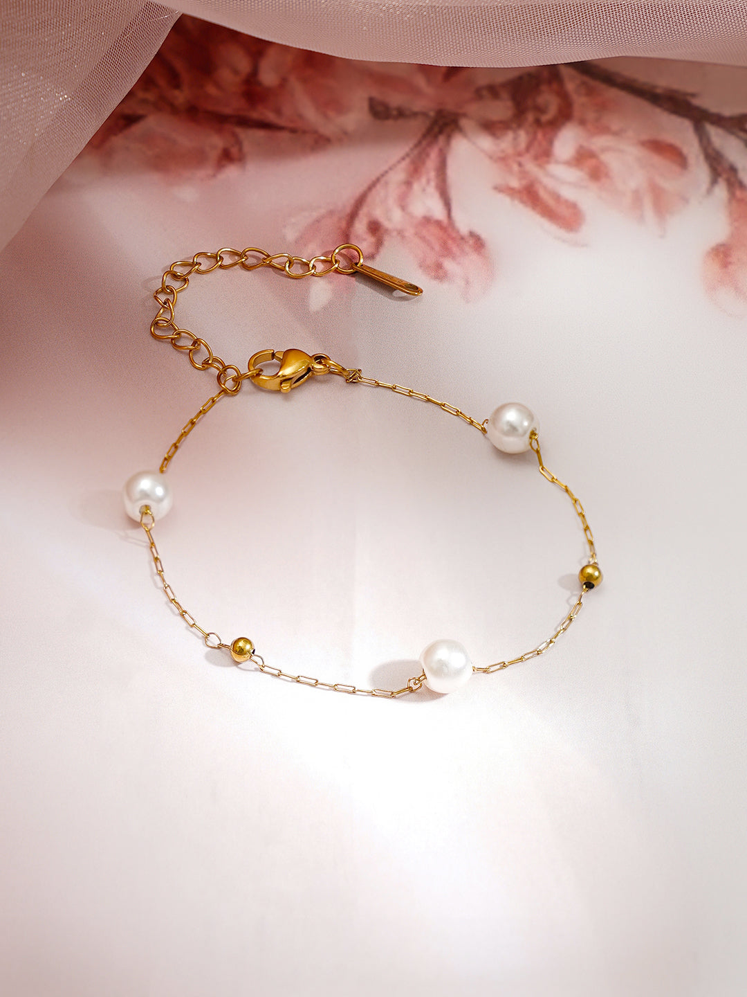 Demi Fine 18K Gold Plated Stainless steel Pearl Beaded Chain Bracelet