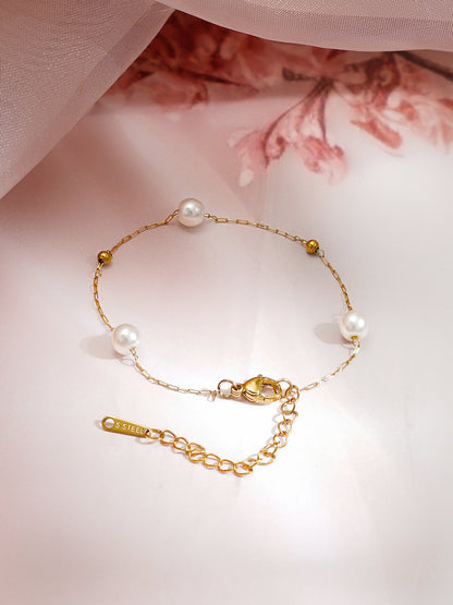 Demi Fine 18K Gold Plated Stainless steel Pearl Beaded Chain Bracelet