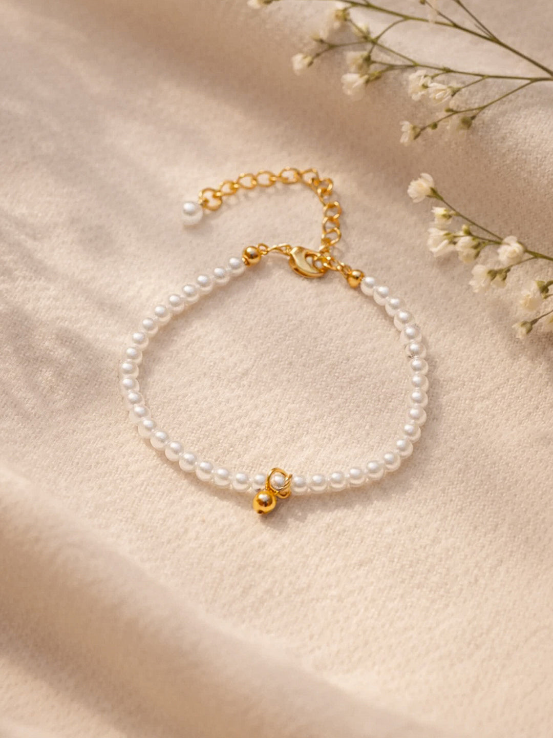 Demi Fine 18K Gold Plated Stainless steel Pearl Beaded Bracelet