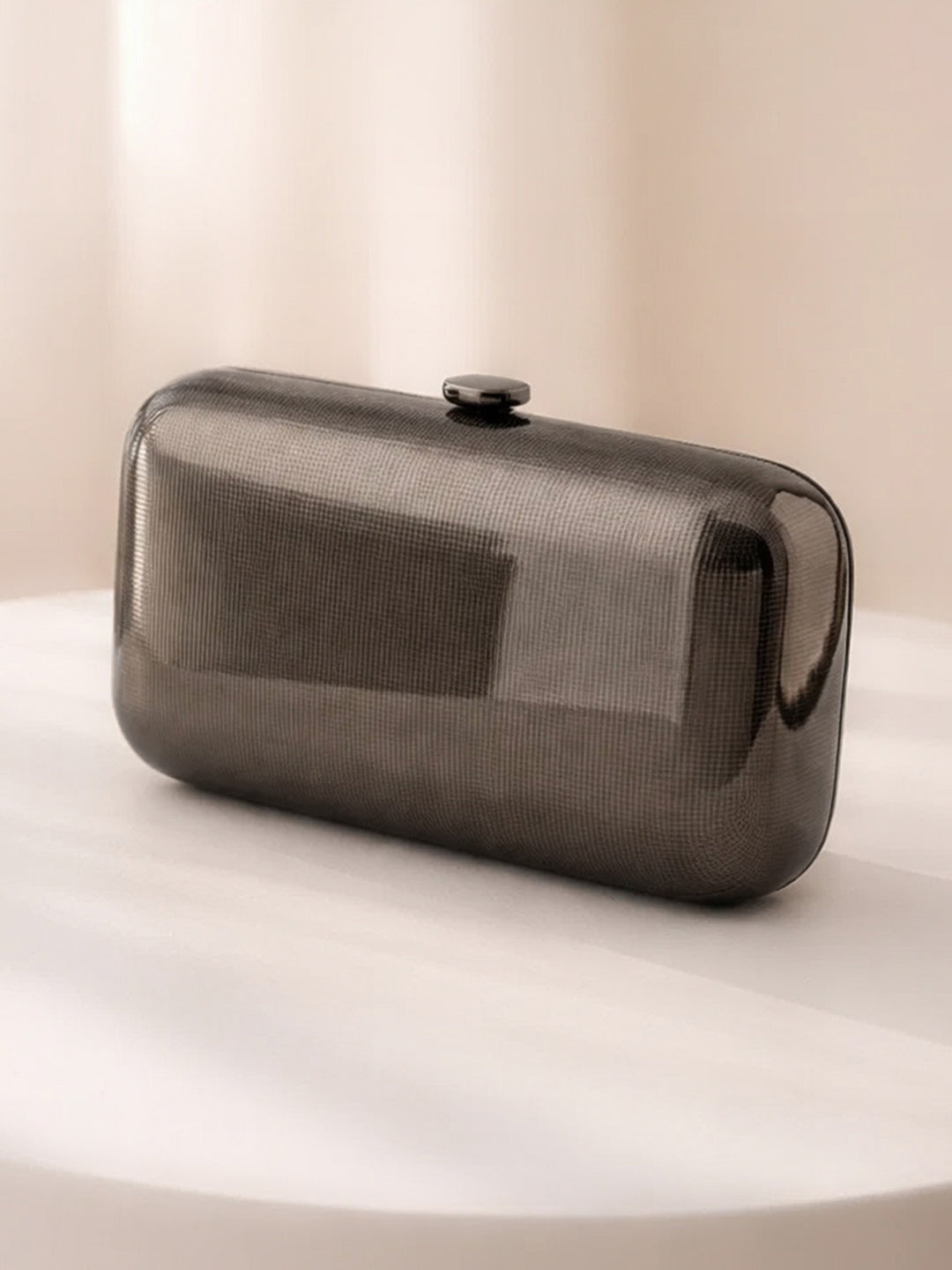 Midnight Black Ribbed Metallic Box Clutch