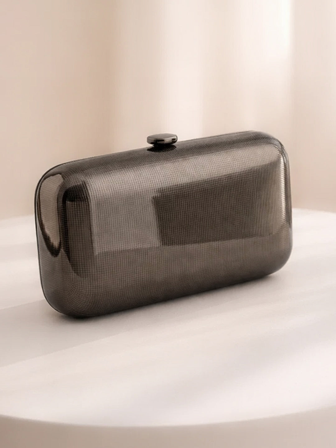 Midnight Black Ribbed Metallic Box Clutch