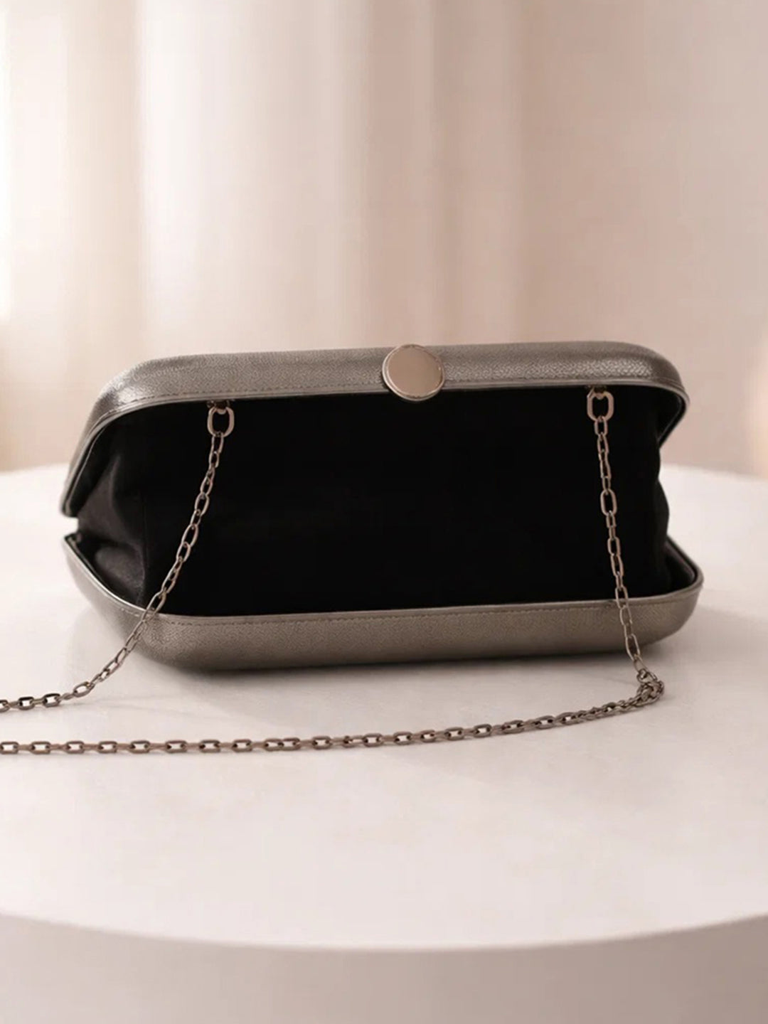 Midnight Black Ribbed Metallic Box Clutch