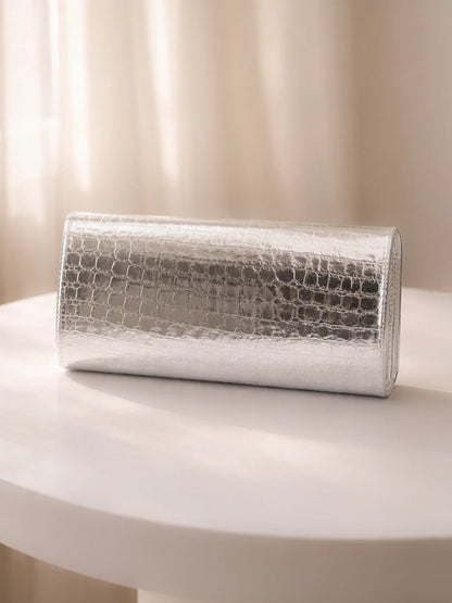 Metallic Silver Croc Chic Envelope Clutch