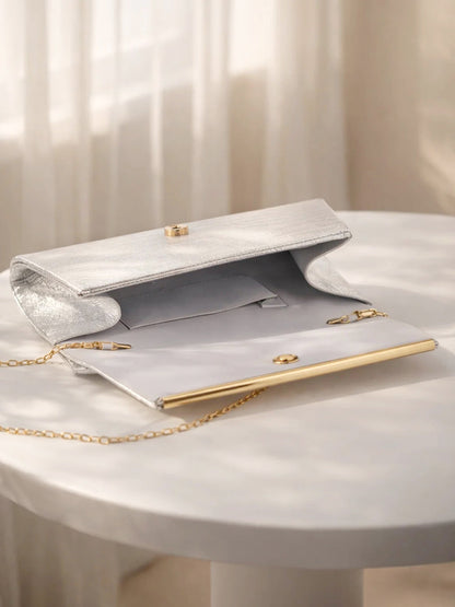 Metallic Silver Croc Chic Envelope Clutch