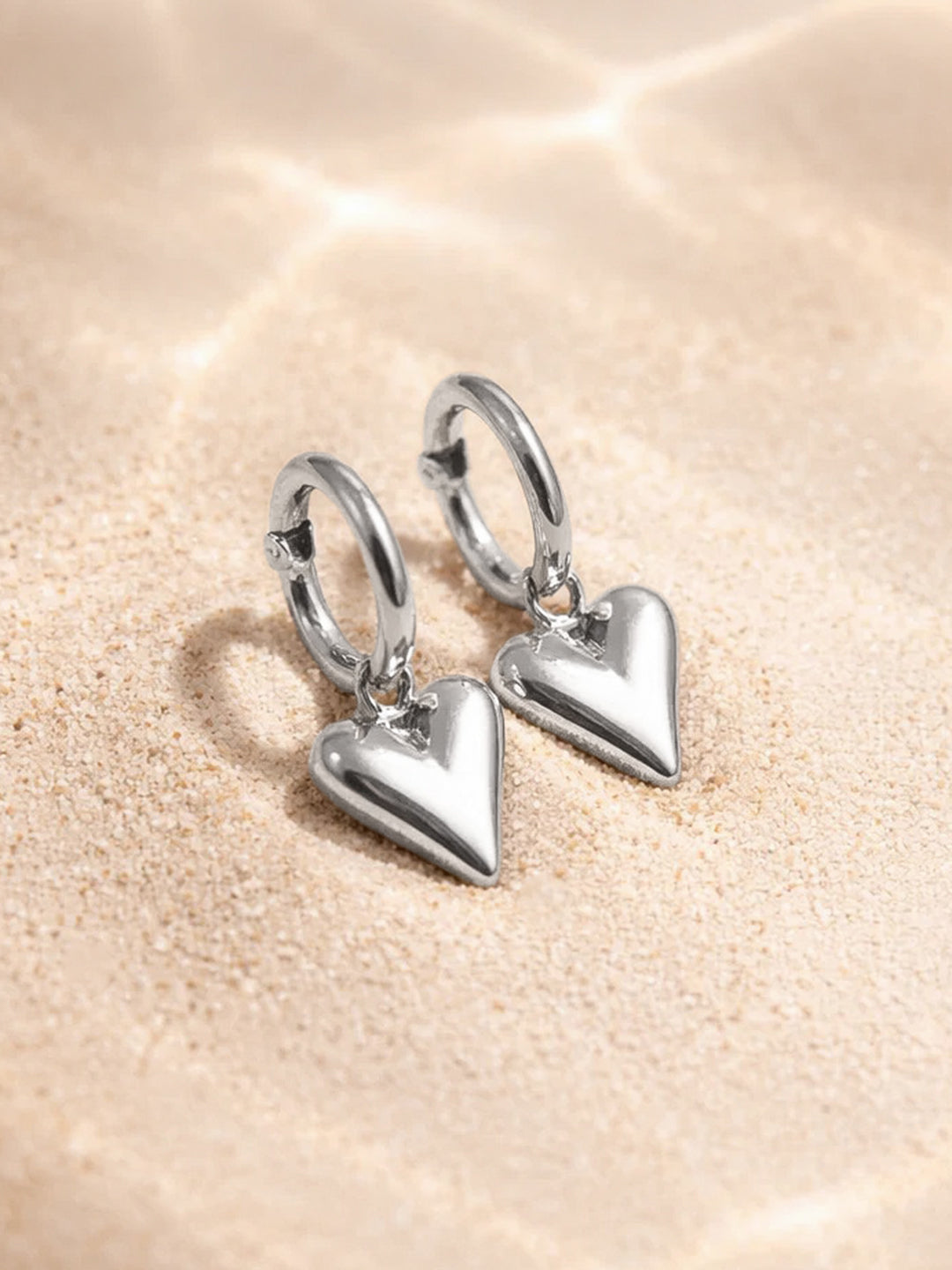 Demi Fine 18K Sliver Plated Stainless steel Puffy Heart Charm Hoop Drop Earrings