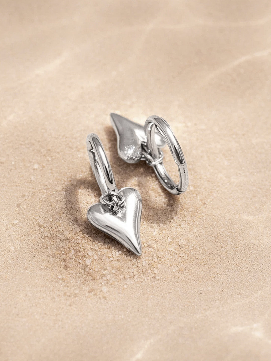 Demi Fine 18K Sliver Plated Stainless steel Puffy Heart Charm Hoop Drop Earrings