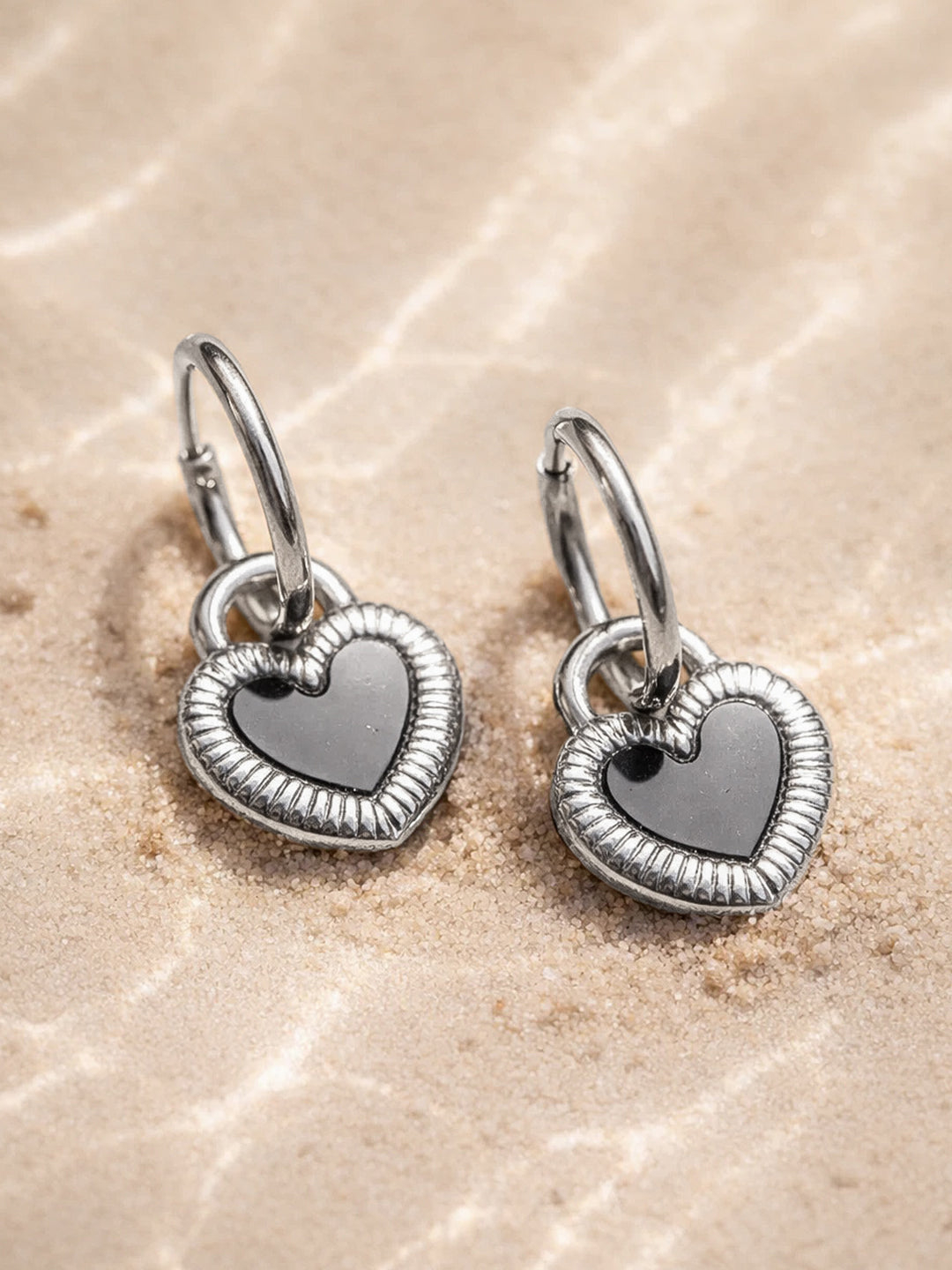 Demi Fine 18K Silver Plated Stainless steel Enamel Heart Charm Drop Hoop Earrings