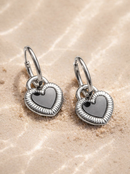 Demi Fine 18K Silver Plated Stainless steel Enamel Heart Charm Drop Hoop Earrings