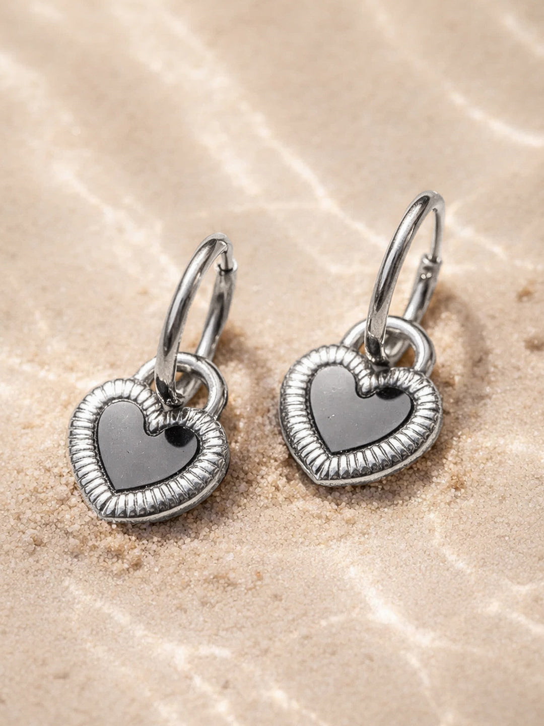 Demi Fine 18K Silver Plated Stainless steel Enamel Heart Charm Drop Hoop Earrings