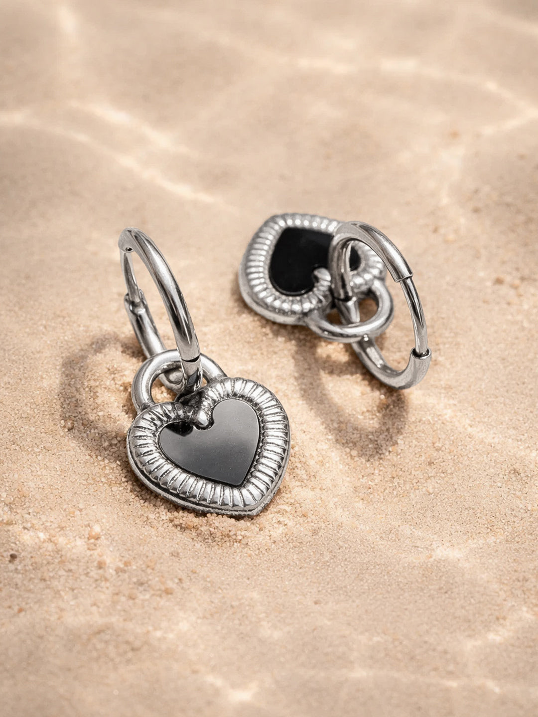 Demi Fine 18K Silver Plated Stainless steel Enamel Heart Charm Drop Hoop Earrings