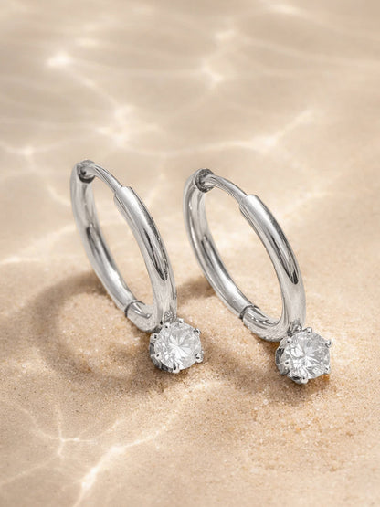 Demi Fine 18K Silver Plated Stainless steel Minimal Crystal Drops Hoop Earrings