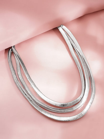 Rhodium Plated Triple Layer Snake Chain Statement Necklace