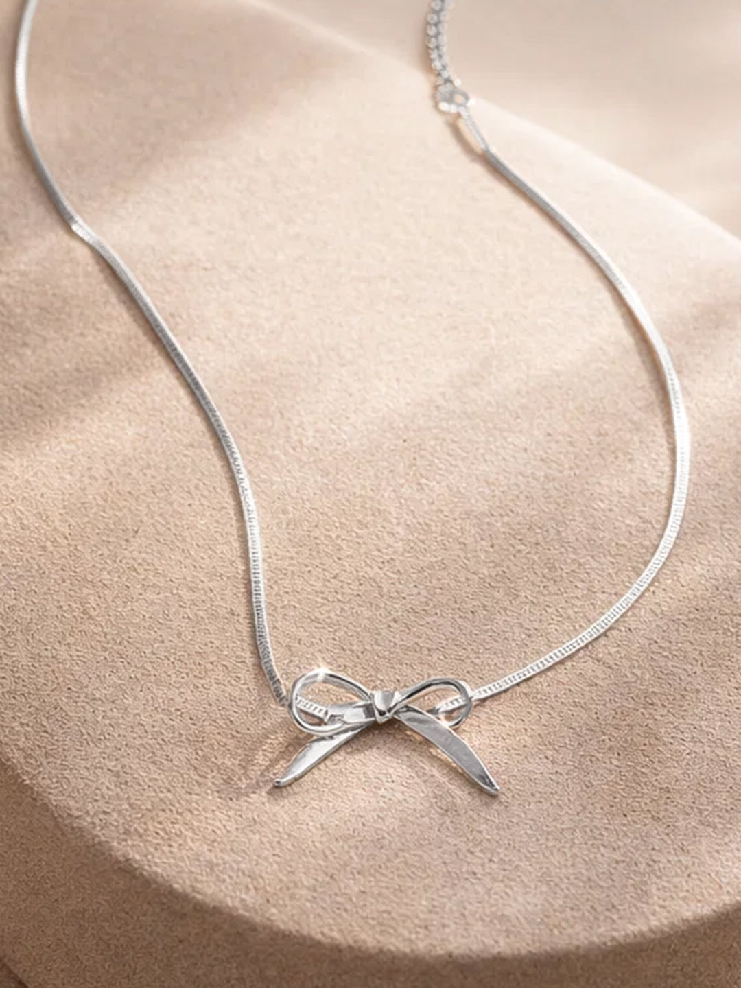 Demi Fine Rhodium Plated Stainless steel Bow Knot Snake Chain Necklace