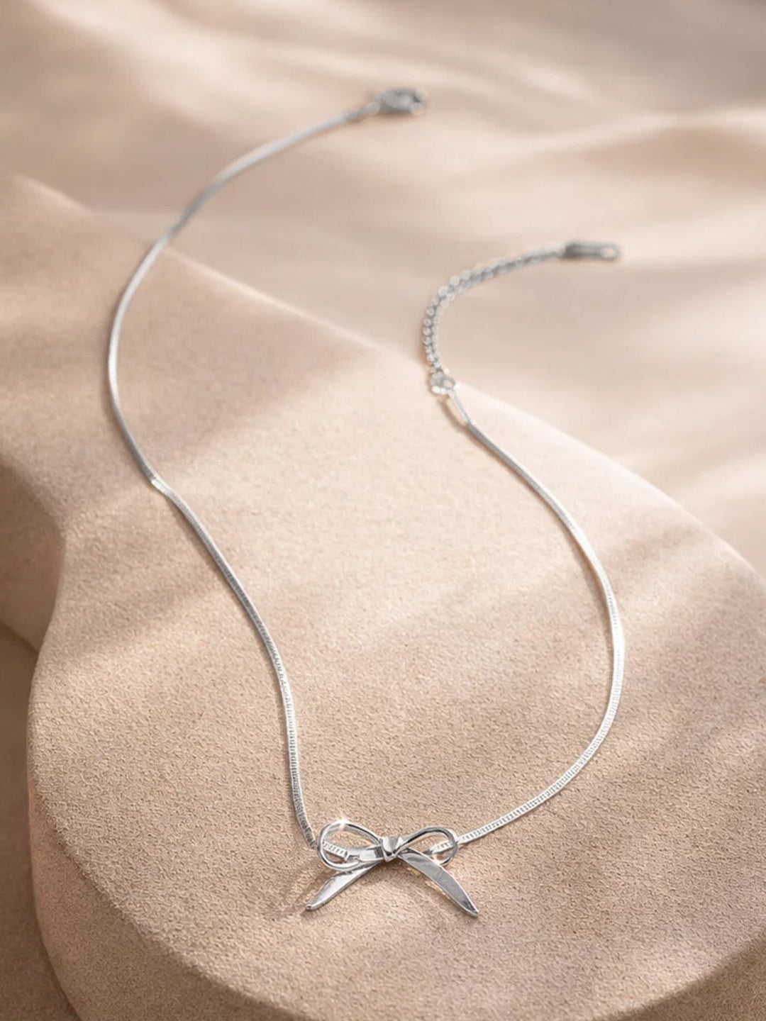Demi Fine Rhodium Plated Stainless steel Bow Knot Snake Chain Necklace
