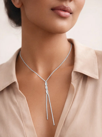 Demi Fine Rhodium Plated Stainless steel Snake Chain Lariat Drop Necklace