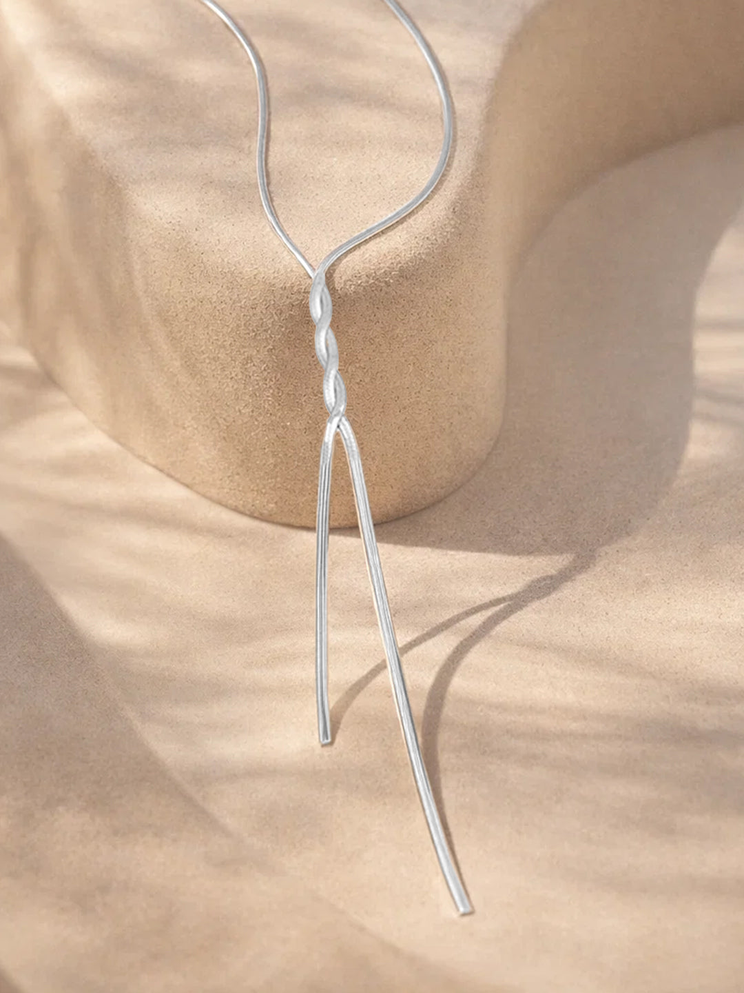 Demi Fine Rhodium Plated Stainless steel Snake Chain Lariat Drop Necklace