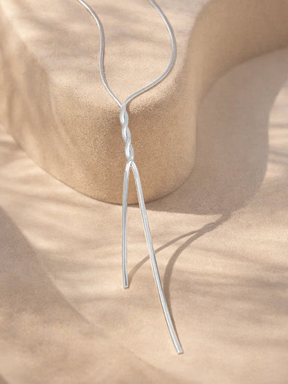 Demi Fine Rhodium Plated Stainless steel Snake Chain Lariat Drop Necklace
