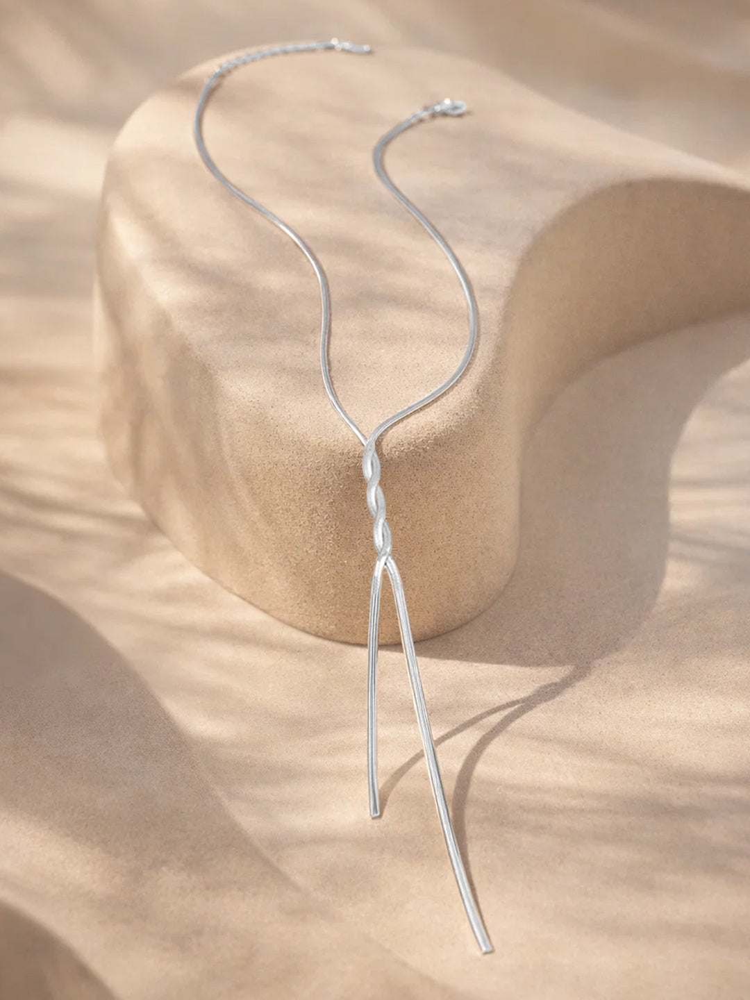 Demi Fine Rhodium Plated Stainless steel Snake Chain Lariat Drop Necklace