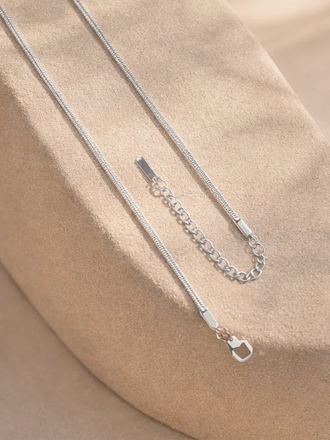 Demi Fine Rhodium Plated Stainless steel Snake Chain Lariat Drop Necklace