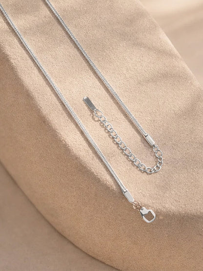Demi Fine Rhodium Plated Stainless steel Snake Chain Lariat Drop Necklace