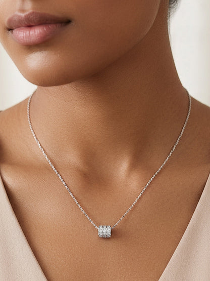 Demi Fine Rhodium Plated Stainless steel Cubic Zirconia Bar Pendant Necklace